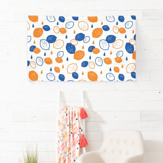 青とオレンジのレモンパターンよくはしゃぐフルーツをテーマにした 横断幕 (インサイチュ)
