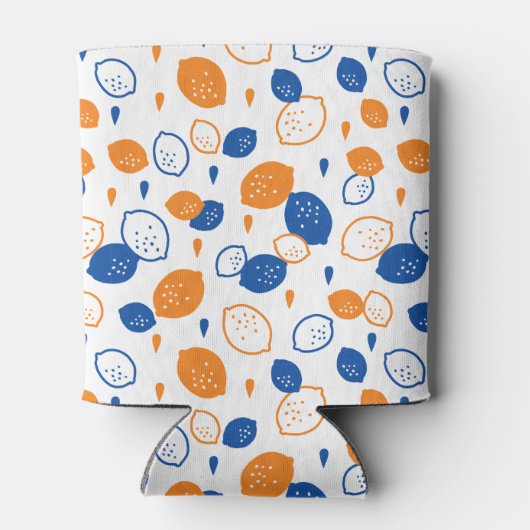 青とオレンジのレモンパターンよくはしゃぐフルーツをテーマにした 缶クーラー (裏面)