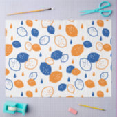 青とオレンジのレモンパターンよくはしゃぐフルーツをテーマにした 薄葉紙 (クラフト)