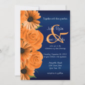 青とオレンジのローズ＆デイジー ウェディング招待状 招待状 (正面)