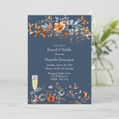 青とオレンジのワイルドフラワーブランチと泡立ち 招待状 (スタンド正面)