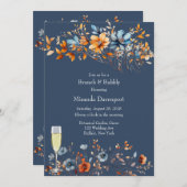 青とオレンジのワイルドフラワーブランチと泡立ち 招待状 (正面/裏面)