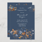 青とオレンジのワイルドフラワー婚約パーティ 招待状 (正面/裏面)