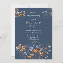 青とオレンジのワイルドフラワー婚約パーティ 招待状
