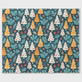 青とオレンジのヴィンテージ水色クリスマスツリー ラッピングペーパー (フラット)