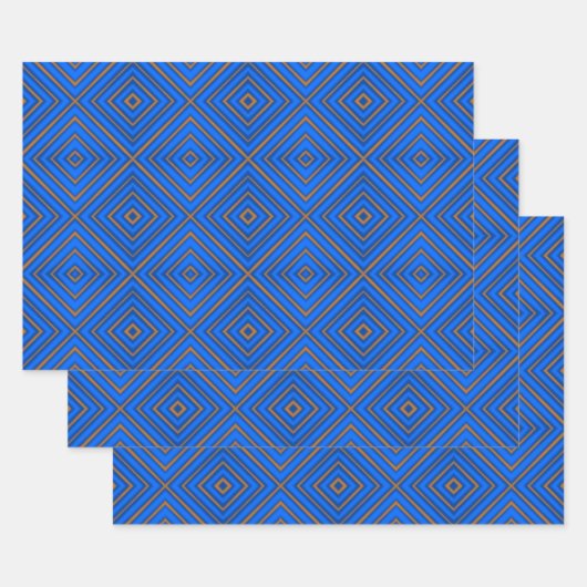 青とオレンジの催眠ダイヤモンドモダンアポップ・アートのート ラッピングペーパーシート (セット)