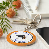 青とオレンジの卒業キャップとタッセル キーホルダー (側面)