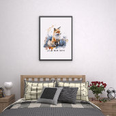 青とオレンジの可愛いキツネ、カスタマイズ可能 キャンバスプリント