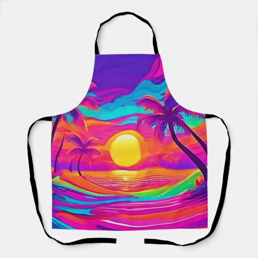 青とオレンジの夕日 エプロン (正面)