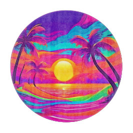 青とオレンジの夕日 カッティングボード