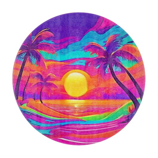 青とオレンジの夕日 カッティングボード (正面)
