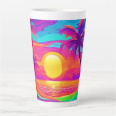 青とオレンジの夕日 カフェラテマグ (正面)