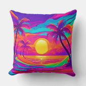 青とオレンジの夕日 クッション (正面)
