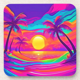 青とオレンジの夕日 コースター