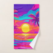 青とオレンジの夕日 バスタオルセット (ハンドタオル)
