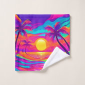 青とオレンジの夕日 バスタオルセット (ウォッシュタオル)