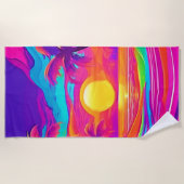 青とオレンジの夕日 ビーチタオル (正面)