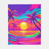 青とオレンジの夕日 フリースブランケット (正面)