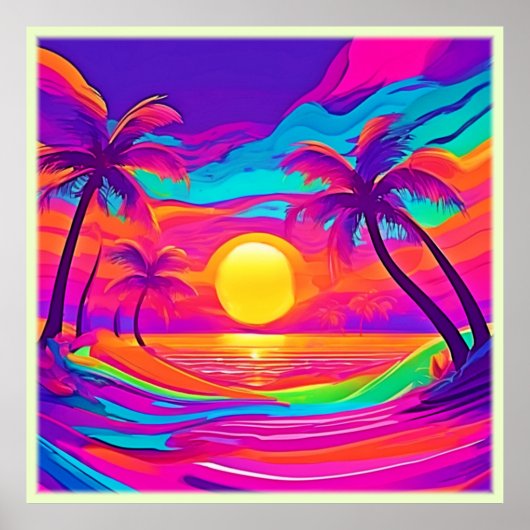 青とオレンジの夕日 ポスター (正面)