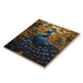 青とオレンジの孔雀、金色の背景 タイル (側面)
