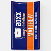 青とオレンジの学校のカラー卒業 横断幕 (縦)