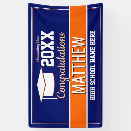 青とオレンジの学校のカラー卒業 横断幕 (縦)