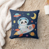 青とオレンジの宇宙飛行士パンダ クッション (ブランケット)