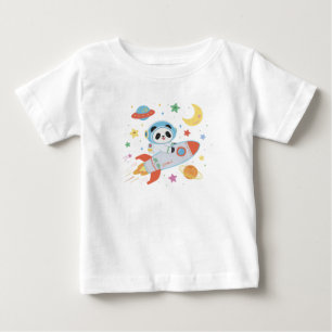 青とオレンジの宇宙飛行士パンダ ベビーTシャツ