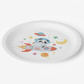 青とオレンジの宇宙飛行士パンダ ペーパープレート (アングル)