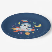 青とオレンジの宇宙飛行士パンダ ペーパープレート (アングル)