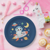 青とオレンジの宇宙飛行士パンダ ペーパープレート (パーティー)