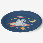 青とオレンジの宇宙飛行士パンダ ペーパープレート (アングル)
