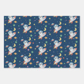 青とオレンジの宇宙飛行士パンダ ラッピングペーパーシート (正面)