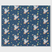 青とオレンジの宇宙飛行士パンダ ラッピングペーパー (フラット)