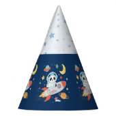 青とオレンジの宇宙飛行士パンダ – 宇宙テーマ パーティーハット (左)