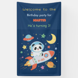 青とオレンジの宇宙飛行士パンダ 横断幕