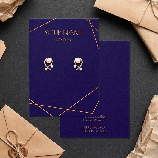 青とオレンジの幾何学的イヤリング