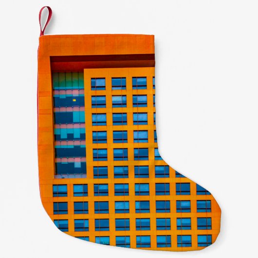 青とオレンジの建物 スモールクリスマスストッキング (正面)