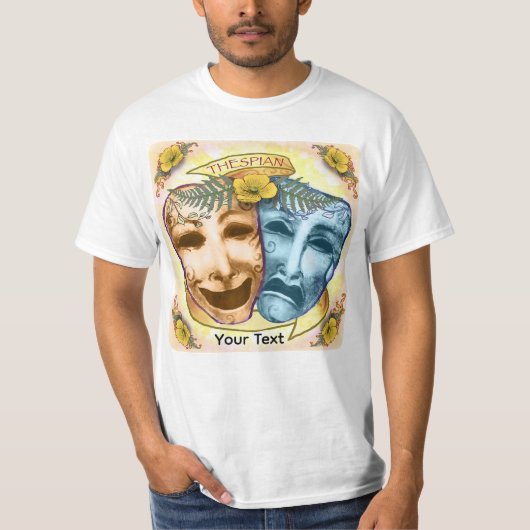 青とオレンジの役者マスク Tシャツ (正面)
