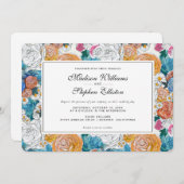 青とオレンジの手の花色彩の鮮やか-結婚's 招待状 (正面/裏面)