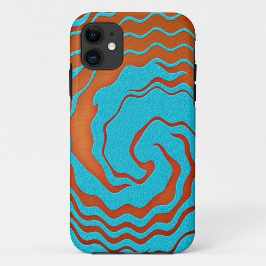 青とオレンジの抽象的な波のアート Case-Mate iPhoneケース (裏面)