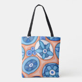 青とオレンジの抽象芸術花オリジナル絵画の トートバッグ (裏面)