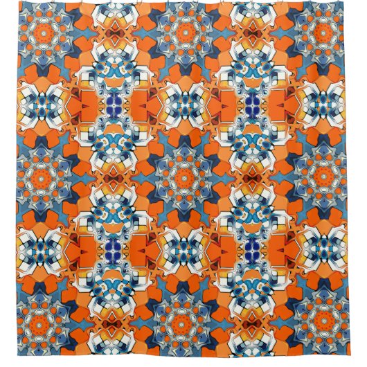 青とオレンジの抽象芸術 シャワーカーテン (正面)