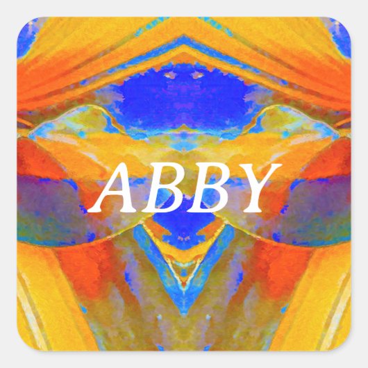 青とオレンジの抽象芸術 スクエアシール (正面)