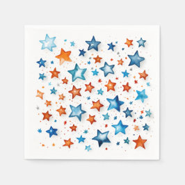 青とオレンジの星：誕生日パーティナプキンス スタンダードカクテルナプキン