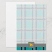 青とオレンジの格子文房具 便箋 (正面/裏面)