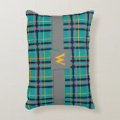 青とオレンジの格子枕 アクセントクッション (正面(垂直))