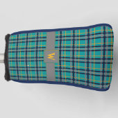 青とオレンジの格子柄パターカバー ゴルフヘッドカバー (正面)