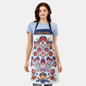 青とオレンジの民話 エプロン (着用した状態)