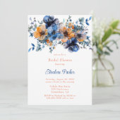 青とオレンジの水カラーフローラブライダルシャワー 招待状 (スタンド正面)